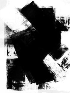 black and white abstract painting with square shapes