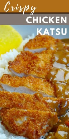 crispy chicken katsu served with rice and sauce