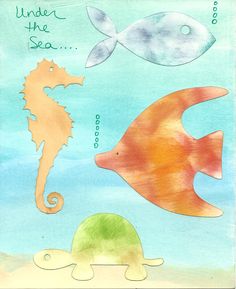 watercolor drawing of sea animals under the sea