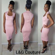 Thick Material W/Stretch Blush Small Medium And Large Available 2-4small 4-6 Medium 6-10 Large Brand New Pink Stretch Midi Dress For Work, Feminine Fitted Bodycon Dress For Spring, Colorful Dresses, Blush, Womens Sizes, Midi Dress, Brand New, Womens Dresses, Grey