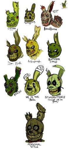 an image of some cartoon characters with different expressions on their faces and body parts, all in