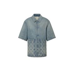 LOUIS VUITTON® - Short-sleeved Denim Workwear Shirt - Indigo Stone Louis Vuitton Clothes, Louis Vuitton Jeans, Louis Vuitton T Shirt, Denim Street Style, Oversized Pockets, Azul Indigo, Louis Vuitton Shirt, Denim Workwear, Clothing Streetwear