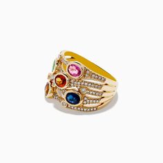 Effy Watercolors 14K Yellow Gold Multi Sapphire and Diamond Ring, 2.47 TCW Multicolor 14k Gold Jewelry For Wedding, Multicolor 14k Gold Hallmarked Rings, Hallmarked Multicolor 14k Gold Rings, Multicolor 14k Gold Rings, Collectible Multi-stone Yellow Gold Diamond Ring, Collectible 14k Gold Multi-stone Rings, Multicolor 14k Gold Diamond Ring For Anniversary, Collectible Multi-stone 14k Gold Rings, 14k Gold Multicolor Diamond Anniversary Ring