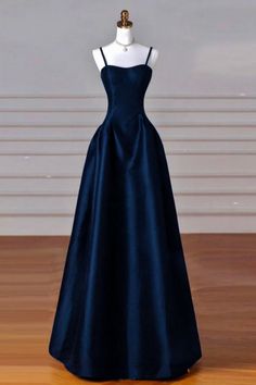 Navy Prom Dresses, Prom Dresses Simple, Prom Dresses Gowns, Prom Dress Inspiration, Short Prom Dress, Grad Dresses, Satin Prom Dress, Mothers Dresses, Prom Dresses Blue