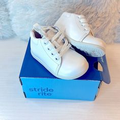 Stride Rite White Leather (Little Kid)Walking Shoes Size 4mbrand New, Never Work With Box. White Slip-resistant Sneakers For Playtime, Leather Closed Toe Sneakers For Playtime, Toddler Dress Shoes, Stride Rite Shoes, Saddle Shoes, Light Up Shoes, Black Leather Sneakers, Lit Shoes, Walking Sandals