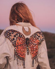 Celestial Butterfly, Butterfly Jacket, Butterfly Blanket, Beaded Butterfly, Order Design, Kleidung Diy, Mode Boho, Limited Run, Denim Color