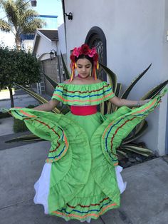 1 Mexican Dress TWO PIECE GREEN one size fit most TEEN AND WOMANS SIZES Two piece mexican dress 1 Mexican Dress one size fit most TEEN AND WOMANS SIZES 24 x 24 inches arm pit to arm pit 23 inches long Blouse 35 Inches long Skirt Belt not included Rebozo not included Measurements 90CM Green Summer Costume Dress, Green Ruffled Costume Dress, Green Ruffled Dress For Costume, Traditional Green Dresses With Ruffles, Multicolor Bohemian Costume Dress, Bohemian Multicolor Costume Dress, Green Summer Dress For Fiesta, Green Short Sleeve Dress For Festivals, Spring Fiesta Green Dress