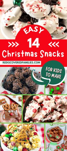 Looking for the perfect Christmas snacks for kids? Discover 14 easy Christmas treats for kids that your little ones will adore! These recipes are perfect for making cute treats for a school event or fun snacks for a Christmas party. Let's make the holidays magical for your kids! Hop over to rediscoveredfamilies.com for many Christmas snacks, and don't forget to pin this for later.