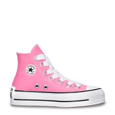 Heritage vibes blended with superior comfort and a pop of colour make these womens Converse Chuck Taylor All Star Lift pink/white/black platform sneakers your go-to pair of the season. Made of canvas upper, these casual kicks have a round cap toe, lace-up closure, and the iconic Chuck Taylor All Star patch at the medial side for cool style. Features include an All Star license plate at the heel, Ortholite cushioned insole for support and moisture management, and rubber outsole with diamond-patterned tread for good grip. | Converse Women's Chuck Taylor All Star Lift Platform Sneaker in Pink/White/Black Size 10 Medium Black Platform Sneakers, Chuck Taylor All Star Lift, Pink Converse, Native Shoes, Hype Shoes, Black Platform, Platform Sneaker, Converse Chuck Taylor All Star, Womens Converse