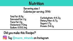 the nutrition label for an appliance with instructions on how to use it in order to