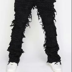 Stacked Flared Super Jeans Pants Comes With Free Beenie Hat Of Your Choice As A Thank You ( While Supplies Last If You Mention It In Dm ) Black Ripped Wide Leg Bottoms, Ripped Wide Leg Black Bottoms, Black Wide Leg Ripped Bottoms, High Waist Ripped Black Pants, Black Ripped Wide Leg Pants, Black Ripped Edgy Pants, Black Distressed Wide Leg Bottoms, Edgy Black Ripped Pants, Distressed Stretch Wide Leg Pants