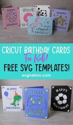 birthday cards for kids with free svg templates on the front and back side