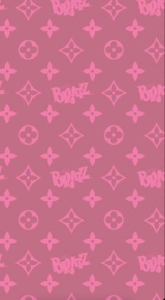 pink and black wallpaper with different symbols on it's side, including the word bonz