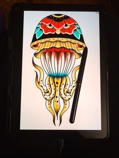 a drawing of a jellyfish on a tablet