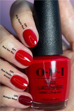 Opi Red Nail Polish Shades Swatch, Red Hot Rio Opi Gel, Christmas Red Gel Nail Polish, Opi Apple Red, Opi Candy Apple Red, Perfect Red Nail Polish, Red Nails Colors Shades, Opi Reds Comparison, Red Nails Gel Polish