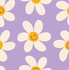 a purple and white flower pattern with smiley faces