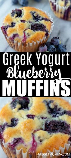 greek yogurt blueberry muffins with fresh berries on the top and bottom