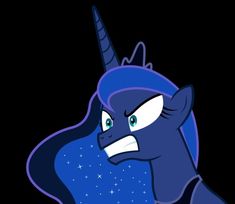 an animated blue unicorn with horns and stars on it's head, staring at the viewer