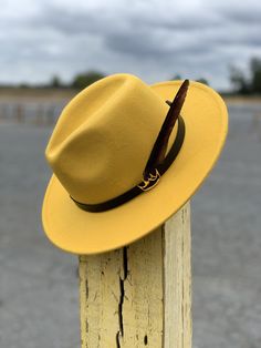 Mercy Fedora ( Mustard ) - lavishblanc Casual Winter Fedora Panama Hat, Adjustable Felt Cap For Fall, Yellow Fedora With Short Brim, Yellow Fedora Hat For Fall, Yellow Fitted Fedora With Short Brim, Casual Panama Hat With Curved Brim For Winter, Casual Adjustable Panama Hat For Winter, Winter Casual Adjustable Panama Hat, Fitted Yellow Hat For Fall