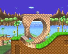 an old video game is shown with the image of mario and sonic running over a bridge