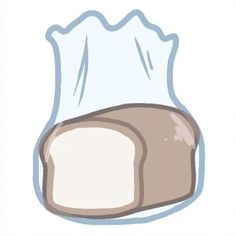 a piece of bread with a plastic bag over it's top on a white background