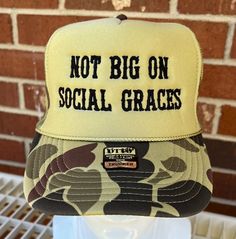 Not Big on Social Graces Embroidered Trucker Hat - Etsy Graphic Trucker Hat, Western Trucker Hat, Hat Designs Vinyl, Trucker Hat Designs, Funny Trucker Hats, Trendy Trucker Hats, Womens Trucker Hat, Social Graces, Funny Trucker Hat