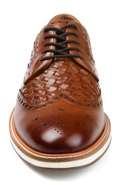 Woven insets and a bright white sole make the look both relaxed and sporty in a wingtip derby punctuated with classic broguing.True to size. M=standard. Wingtip Dress Shoes With Rubber Sole, Synthetic Wingtip Dress Shoes With Rubber Sole, Brown Wingtip Oxfords With Perforations, Derby Wingtip Oxfords With Perforations, Derby Wingtip Lace-up Shoes With Perforations, Derby Lace-up Wingtip Shoes With Perforations, Wingtip Lace-up Shoes With Perforations For Derby, Synthetic Wingtip Oxfords With Leather Sole, Synthetic Wingtip Oxfords With Rubber Sole