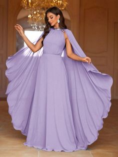 Lilac Dress Sleeves, Purple Long Dress Formal, Lilac Dress Outfit Wedding, Purple Gown Elegant, Lilac Purple Dress, Green Groom, Lilac Dresses, Groom Blue Suit, Evening Gowns Online