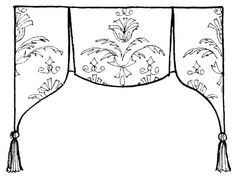 a drawing of an ironing board with flowers and tassels on the sides