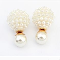 Brand New Hard To Find Boutique Item Gorgeous White Pearled Like Beaded Double Sided Stud Earrings Fancy And Go With Every Outfit! Please Feel Free To Ask Questions White Beaded Pearl Earrings, White Pearl Beaded Earrings For Party, Double Sided Earrings, Pearl Fashion, Ball Stud Earrings, Jewelry Board, Types Of Earrings, Light Earrings, Earring Type