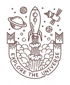 an image of a space shuttle with the words explore the universe on it's side