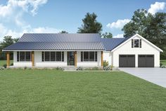 this is an artist's rendering of a ranch style home with two car garages