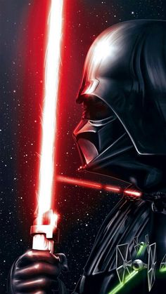 darth vader holding a light saber in his hand