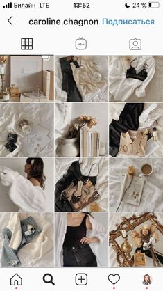 a collage of photos with clothes and accessories on them, including shoes, bags, perfumes and other items