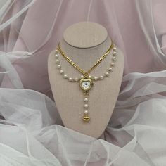 Watch Necklace with Heart Rhinestones Charm Watch Choker Necklace in Working Condition Hand made necklace.  Amazing Watch Choker, Keeps Time! Watch Choker, Charm Watch, Necklace With Heart, Amazing Watches, Choker Necklaces, Watch Necklace, Heart Charm, Choker, Choker Necklace