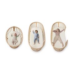 three photos of babies in cribs on white background