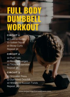 the full body dumbbell workout for beginners is shown in this image with text