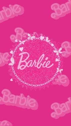 barbie wallpaper with the word barbie on it and hearts in the middle, surrounded by pink