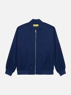 Embry Bomber Jacket Collar And Cuff, Midnight Blue, Everyday Wear, Bomber Jacket, Fabric, How To Wear, Blue