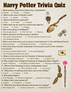 a harry potter trivia quiz is shown with an owl and other items on it