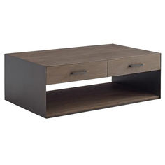 a coffee table with two drawers on one side and an open drawer on the other