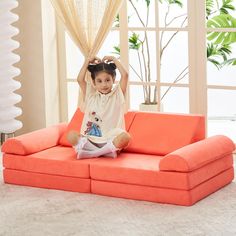 PRICES MAY VARY. New trendy toy furniture – The kids floor sofa set includes 2 basic parts over size（56.7 x28.3 x17.3 ），2 triangle wedges (19.7 x12.6 x9.4 ), 2 semi-circular handrails (8.7 x 28.3 ) for free assembly. Selected material for kids – jela modular furniture adapts premium eco-friendly and nontoxic material to care your kids’ health with soft touch sense. The whole product has been passed CertiPUR-US which prohibits any CFCs use, or any harmful elements through the whole manufacturing. Kid Playroom With Tv, Playroom With A Tv, Kids Sofa Couch, Kids Tv Play Room, Tv Lounge For Kids, Kids Play And Tv Room, Lovesac Playroom, Toddler Friendly Family Room, Zonky Play Sofa