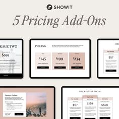 the pricing page is displayed on four different devices, including one for each product and two for