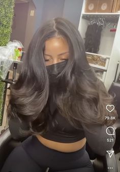 Sew In Aesthetic, Voluminous Hair Black Women, Sew In Layers, Layered Sew In, Layered Hair Black Women, Literally Me Characters, Natural Sew In, Hair Styles Long Hair, Pressed Natural Hair