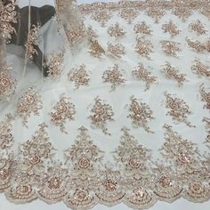 Embroidered & Beaded Net Mesh Fabric with Beads. Lace USA Bridal Evening Dress, Wedding Dress Evening, Dress Quinceanera, Beaded Fabric, Beading Netting, Beaded Lace Fabric, Bridal Lace Fabric, Embroidered Lace Fabric, Quinceanera Dress