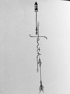 a black and white drawing of an arrow with the word love written in cursive writing