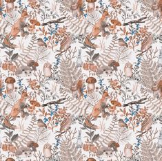 an animal themed wallpaper with leaves and flowers