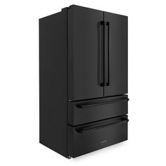 a black refrigerator freezer sitting next to each other