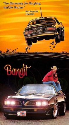 a movie poster with a man sitting on top of a car