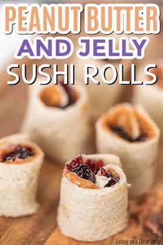 there are several rolls on the table with peanut butter and jelly toppings in them